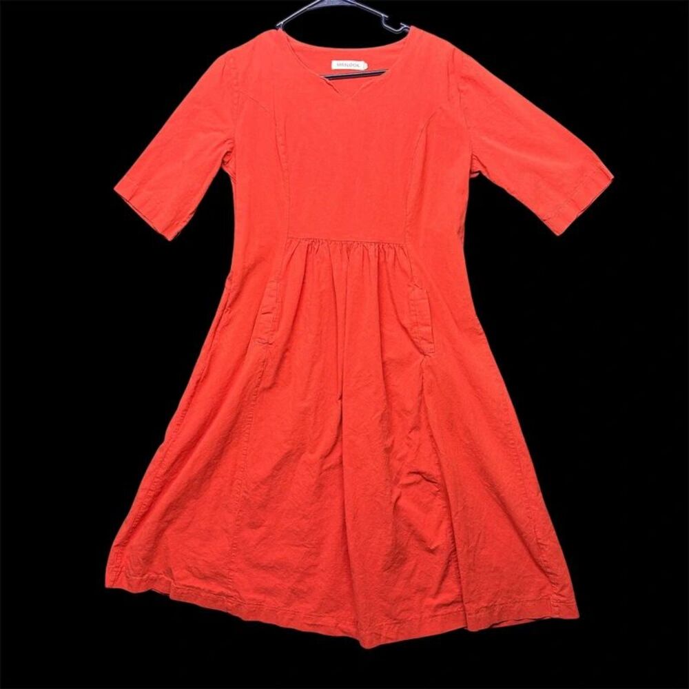 Misslook Women’s XL Coral Red Flared Pocket Midi Dress V-notch Neckline